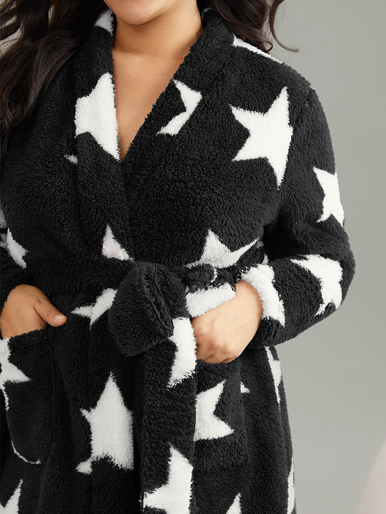 Star Belted Pocket Fluffy Thick Robe
