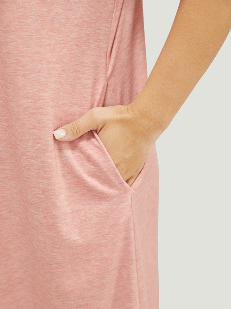 Colorblock Contrast Raglan Sleeve Pocket Notched Neck Dress