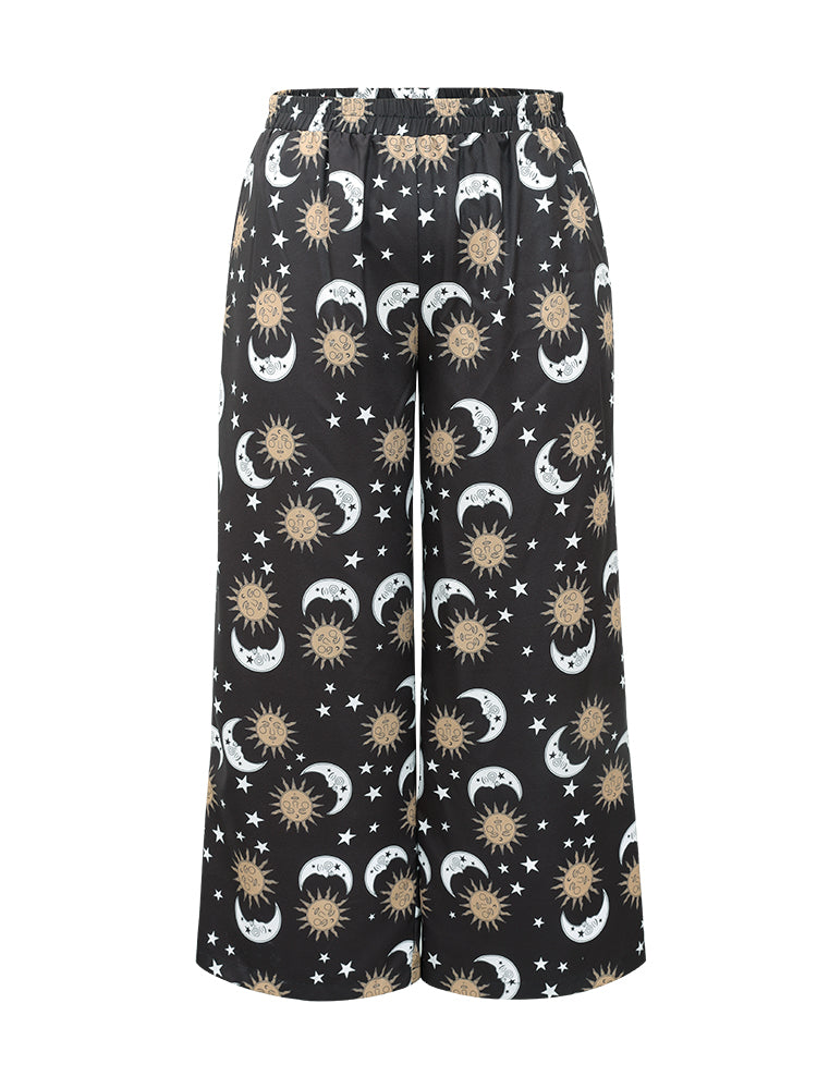 Horoscope Print Wide Leg Elastic Waist Pants
