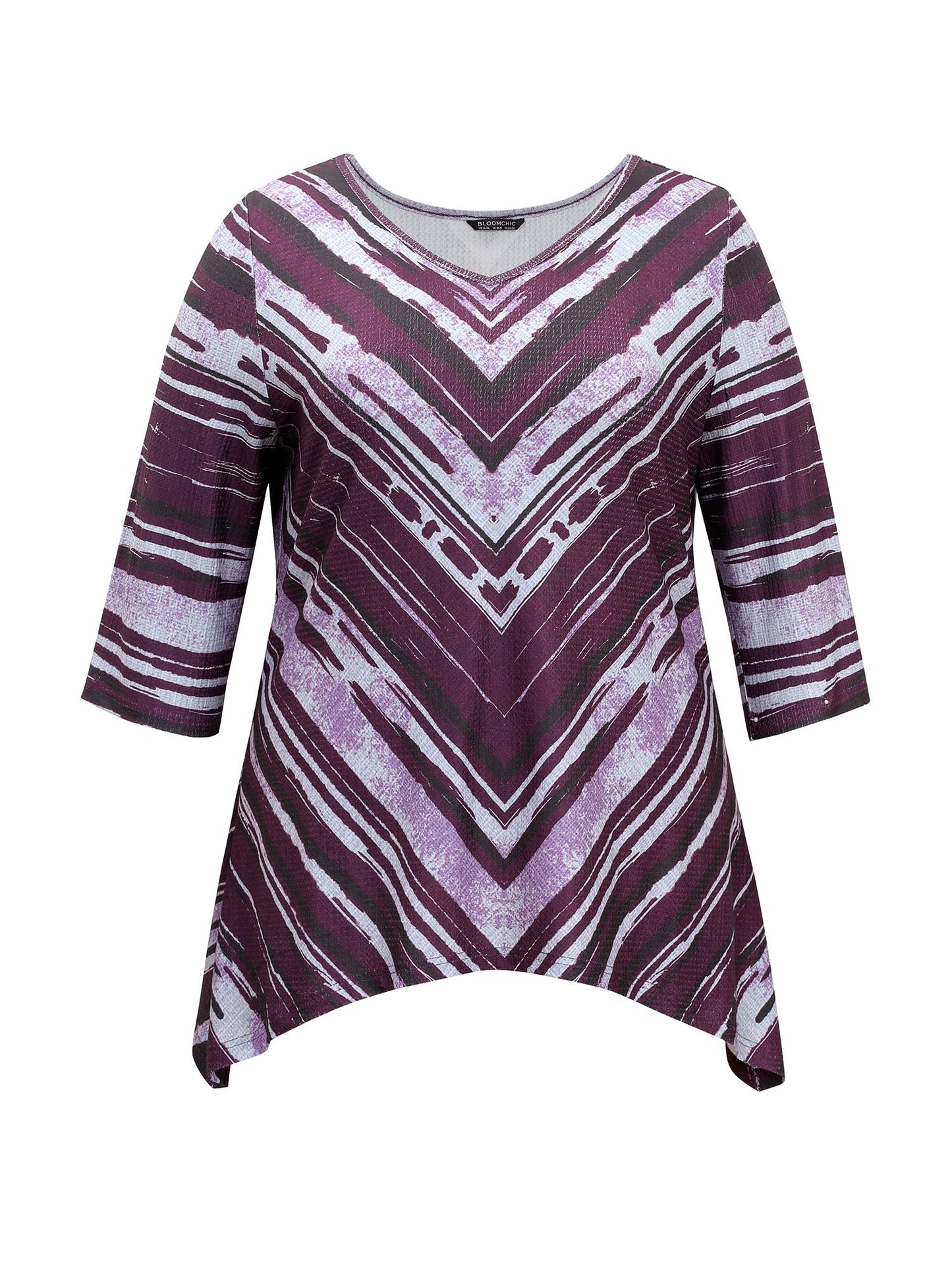Contrast Striped V Neck Asymmetrical Hem T-shirt