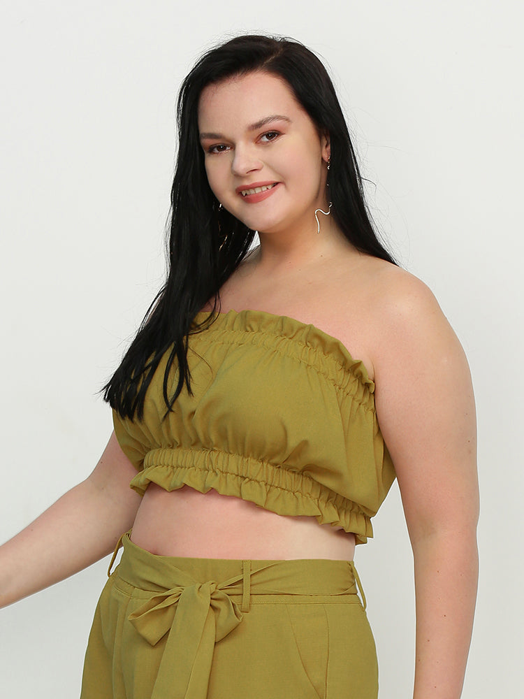 Shirred Frill Trim Crop Top