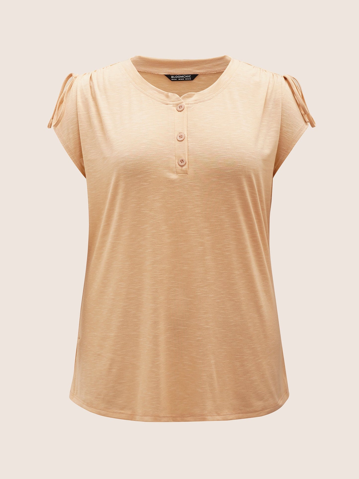 Plain Drawstring Split Sleeve Button Up Sleep Top