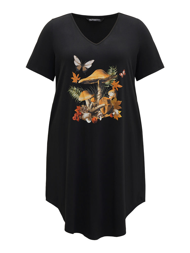 Supersoft Essentials Plants Print Pocket Printed V Neck Arc Hem Dress