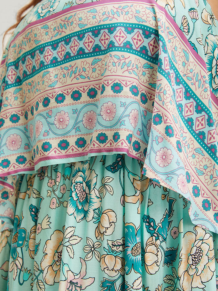 Bandana Print Spaghetti Strap Pocket Flutter Hem Dress