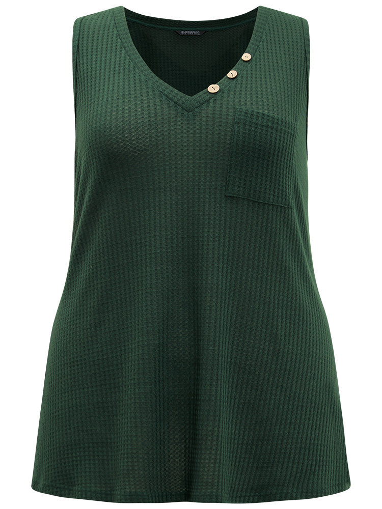 Waffle Knit V Neck Button Detail Cami Top