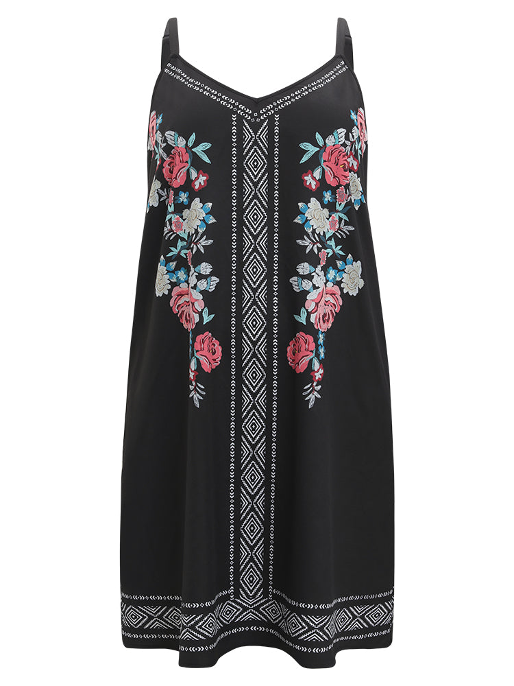 Boho Print Pocket Cami Knee Dress