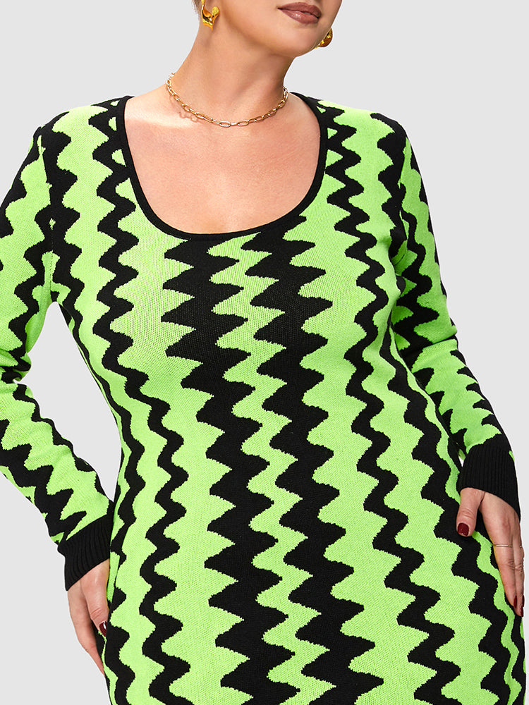 Water Ripple Contrast Dress Without Belt