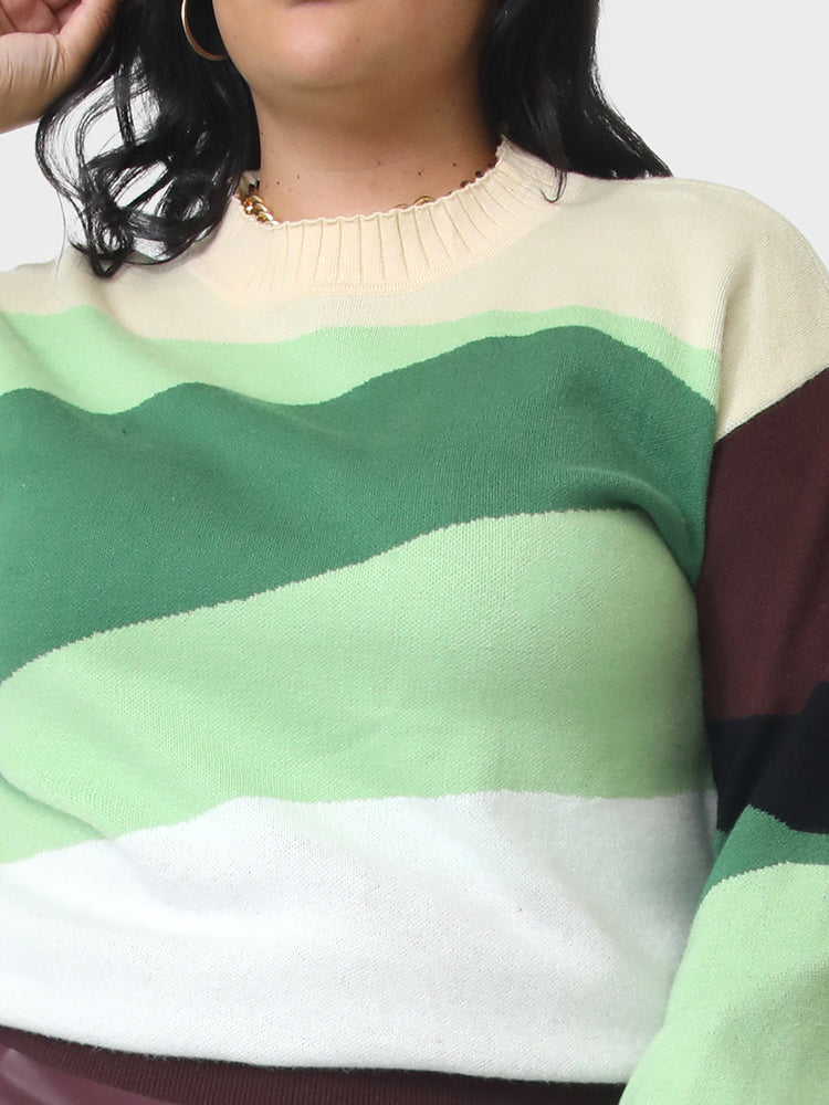 Contrast Crew Neck Loose Sweater