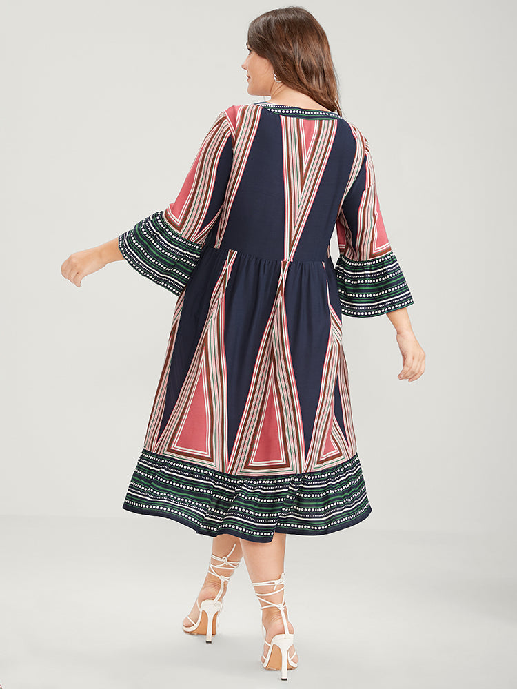 Bandana Wrap Pocket Bell Sleeve Midi Dress