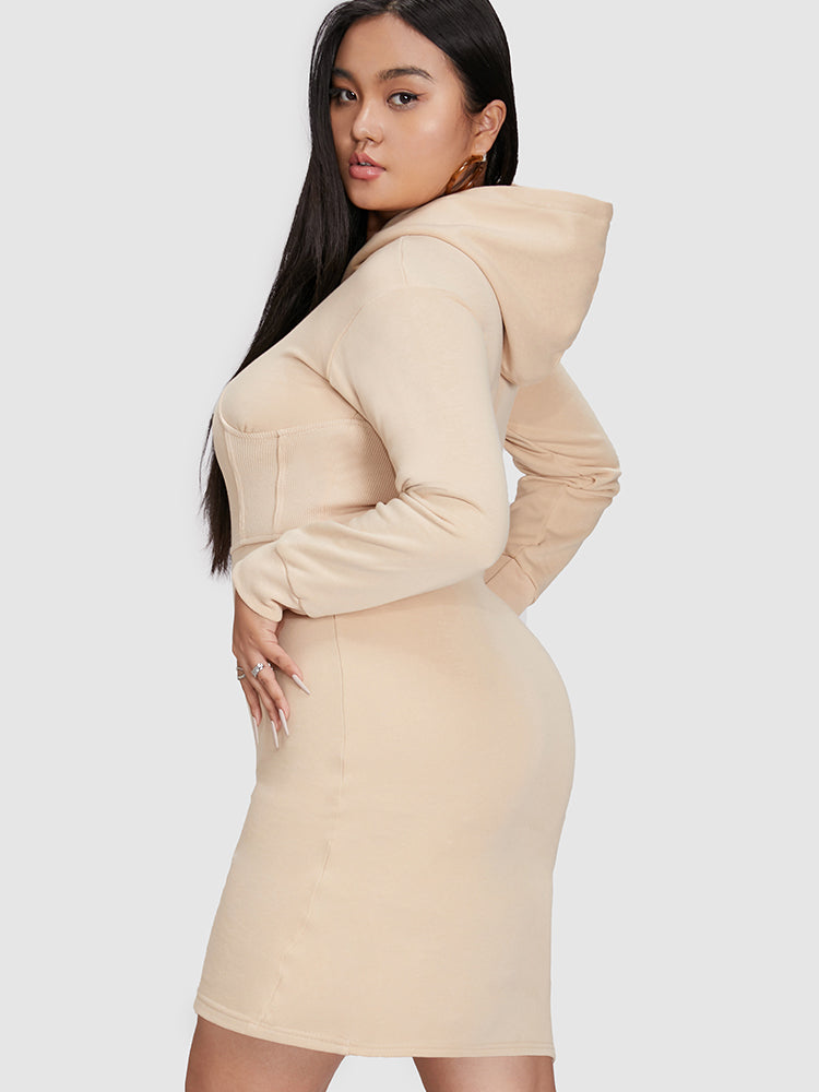 Solid Hooded Bodycon Sweatshirt Dress