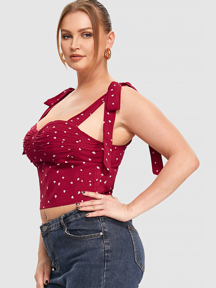 Tie Straps Heart Print Cami Top