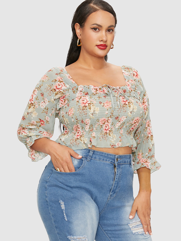 Ditsy Floral Shirred Ruffle Blouse