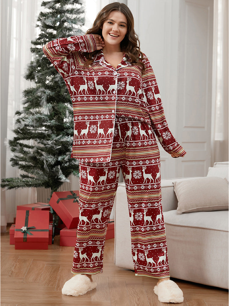 Elk Print Button Up Pajama Set