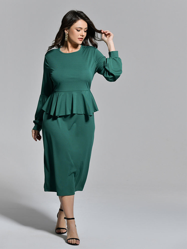 Lantern Sleeve Ruffle Trim Dress