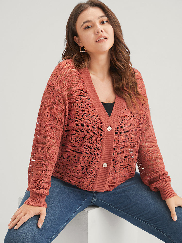 Plain Sexy Yarn Knit Button Front Crochet Cardigan