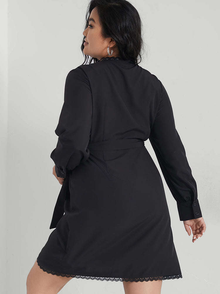 Solid Wrap Knot Rib-knit Bodycon Dress