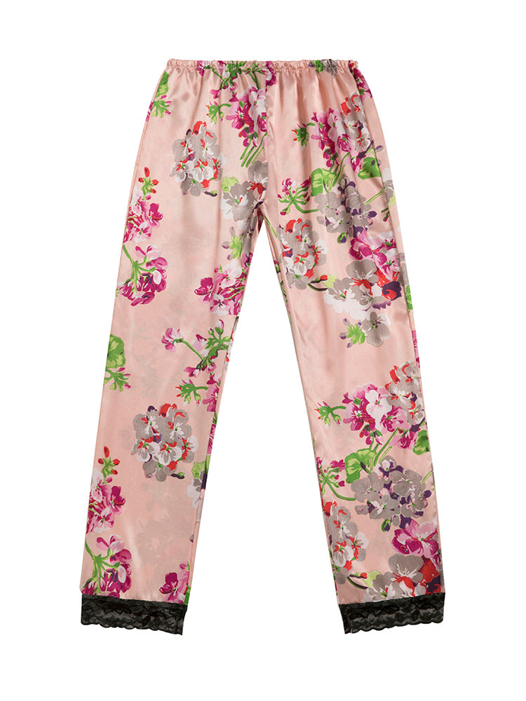 Floral Print Lace Trim Pajama Set