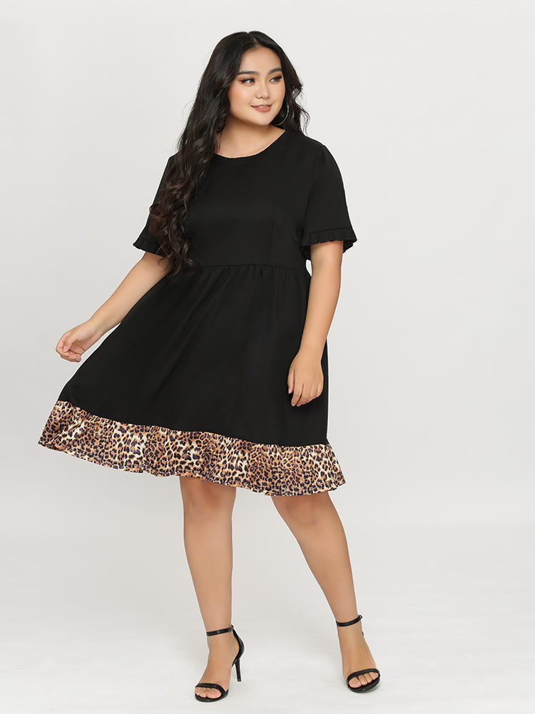 Leopard Hem Babydoll Dress