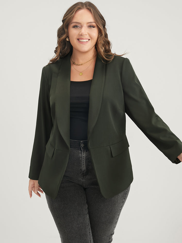 Solid Lapel Collar Flap Pocket Open Front Blazer