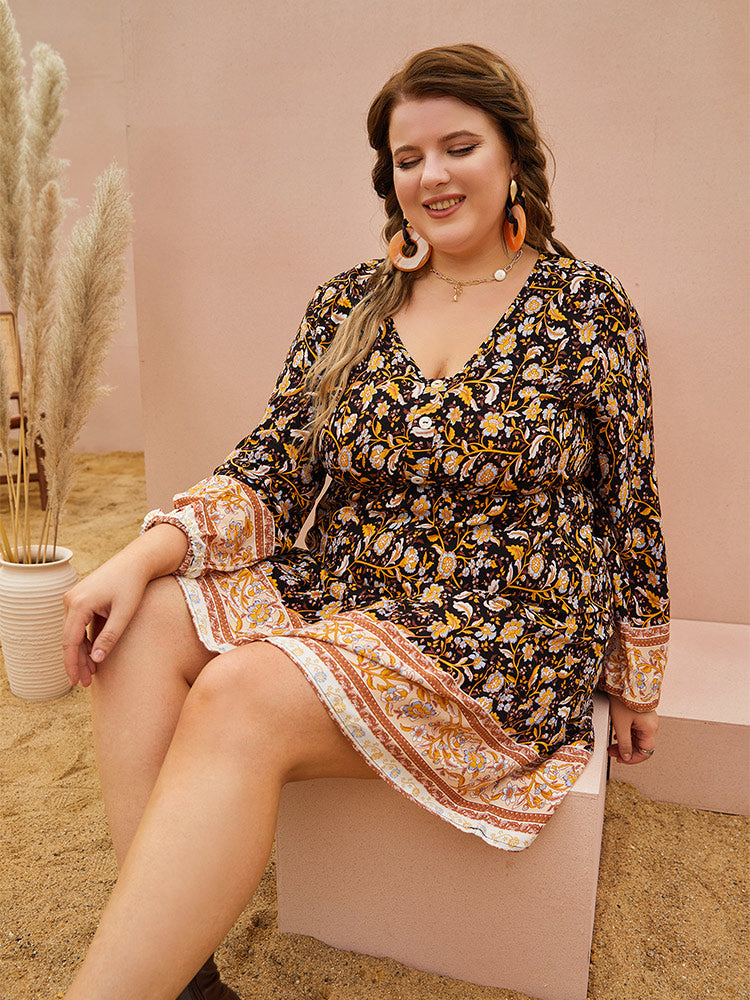 Floral Print V-Neck Dress