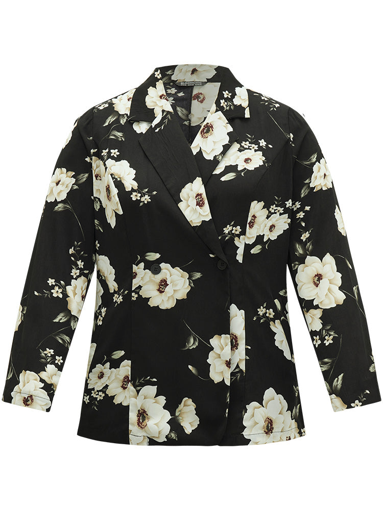 Floral Print Suit Collar Pocket Blazer