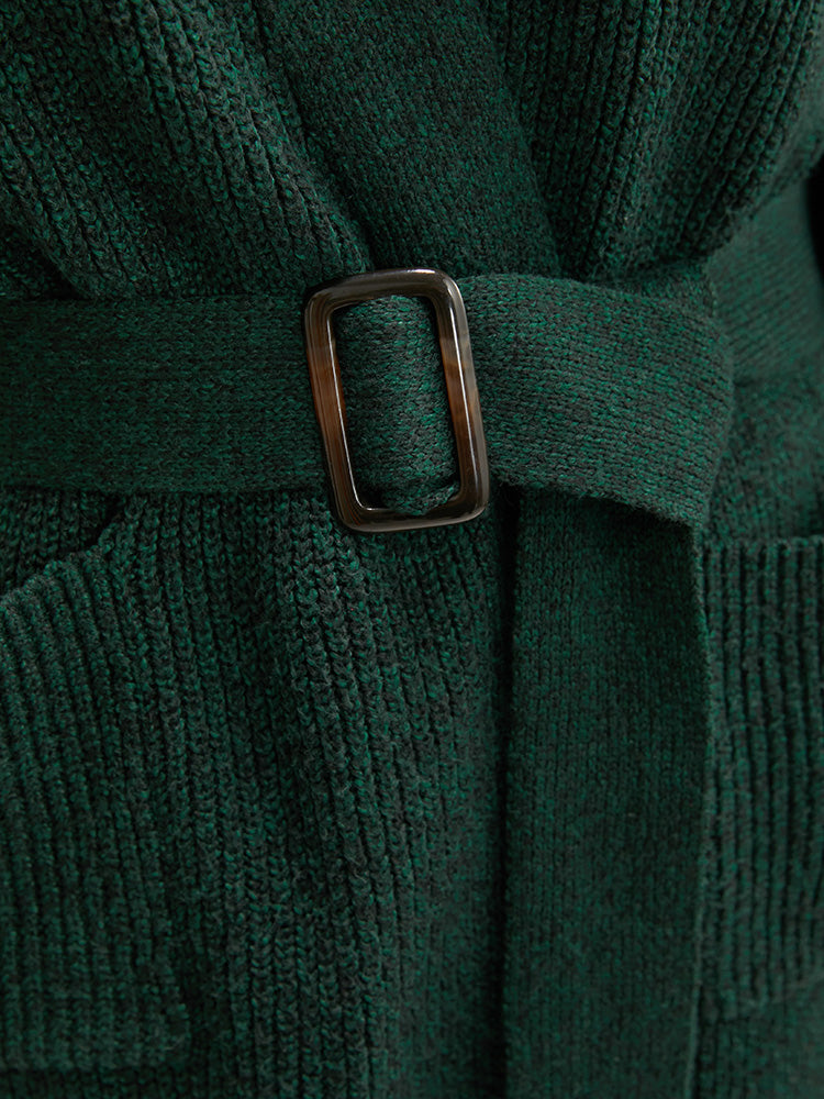 Soft Pointelle Knit Pocket Belted Open Front Cardigan