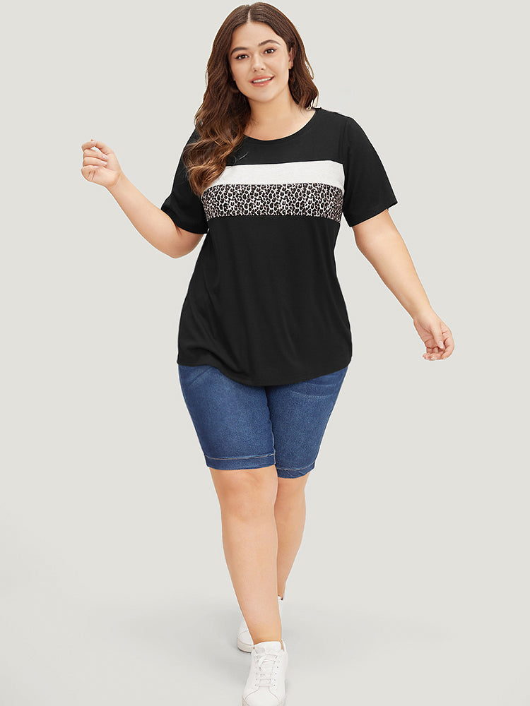Supersoft Essentials Leopard Colorblock Contrast Round Neck T-shirt