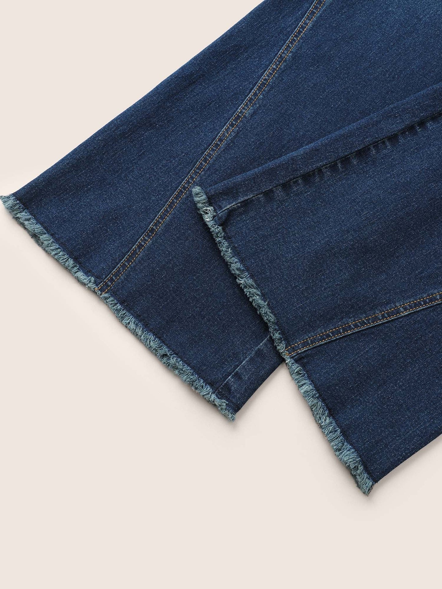 Elastic Waist Flare Leg Frayed Hem Jeans