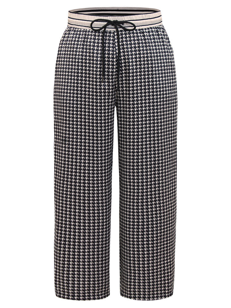 Houndstooth Drawstring Straight Leg Pants