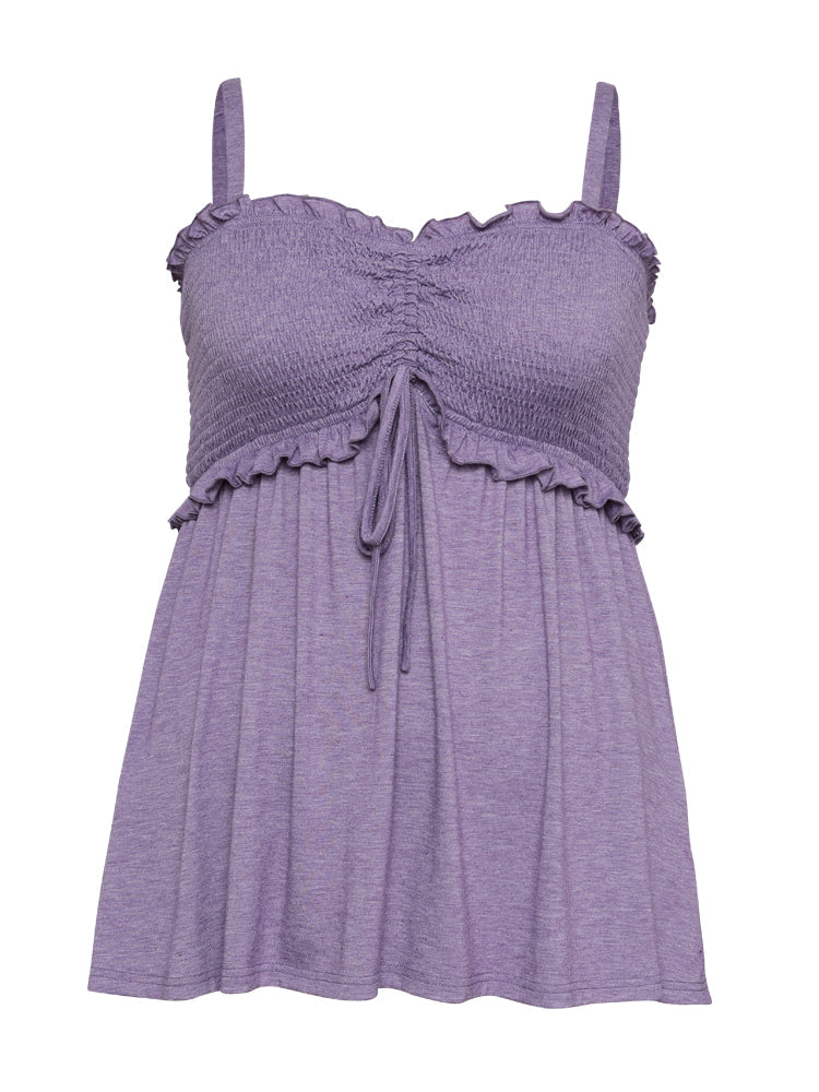 Plain Shirred Drawstring Frill Trim Cami Top