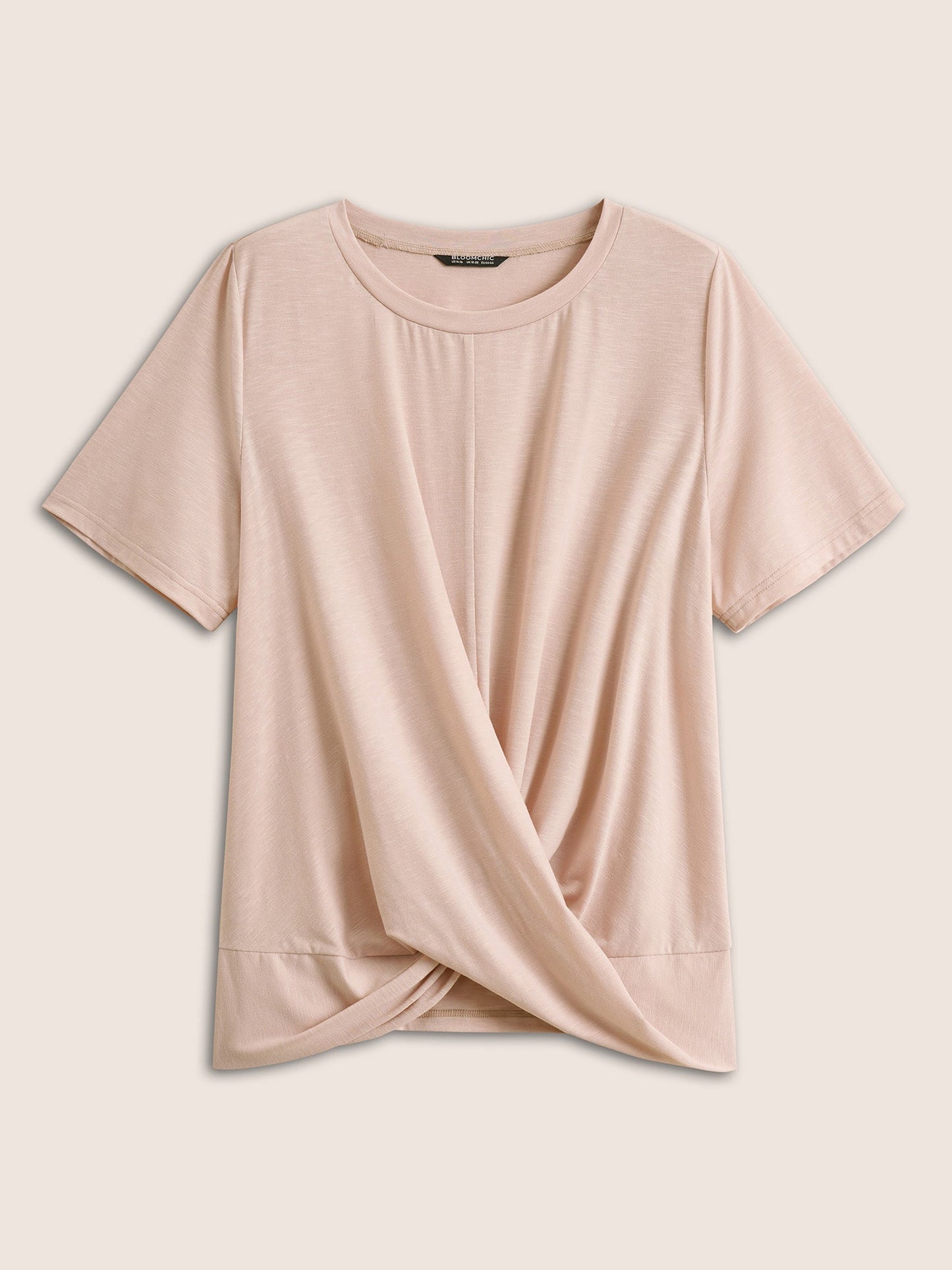 Plain Crew Neck Twist Front Gathered T-shirt
