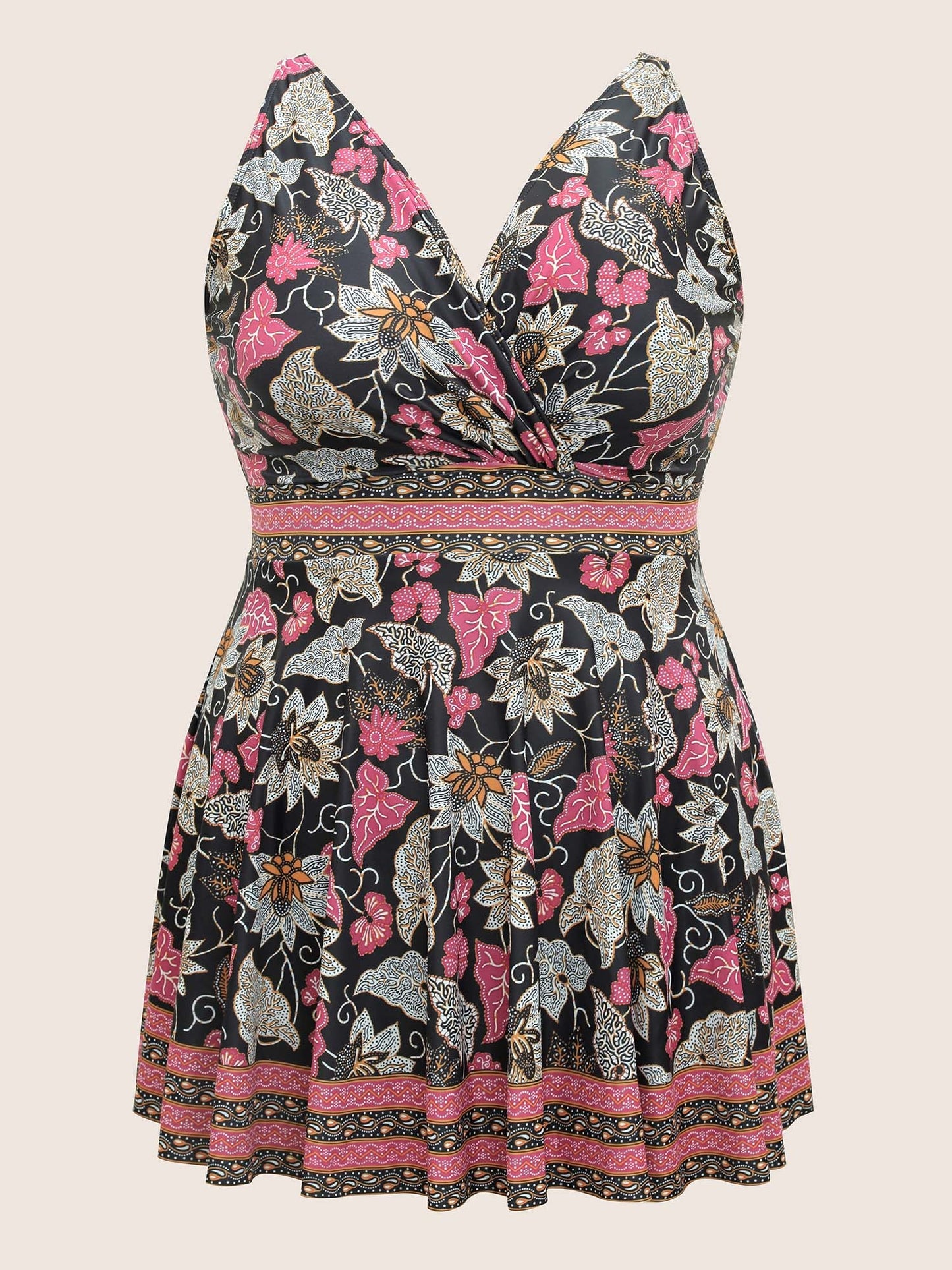Bandana Print Overlap Collar Swim Dress