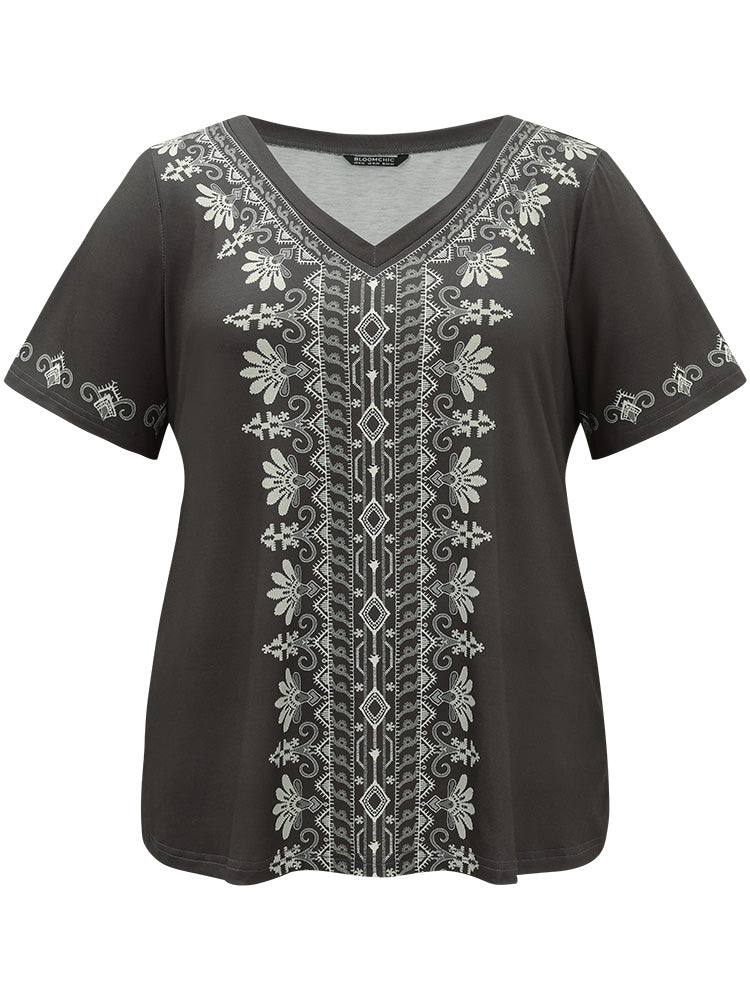 Bandana Print V Neck Short Sleeve T-shirt