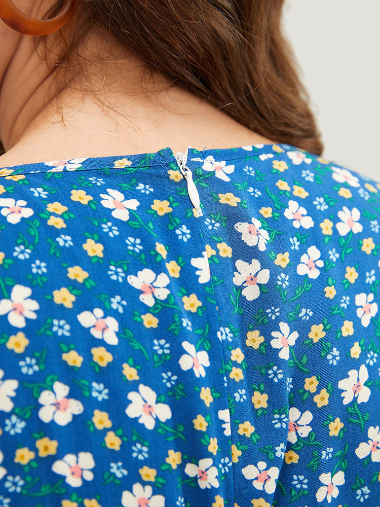 Ditsy Floral Tiered Hem Ruffle Sleeve Pocket Wrap Romper