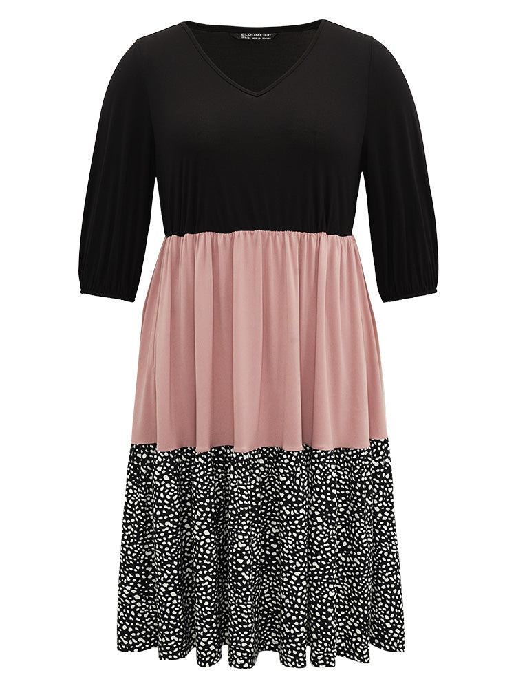 Leopard Colorblock Patchwork Elastic Waist Dress