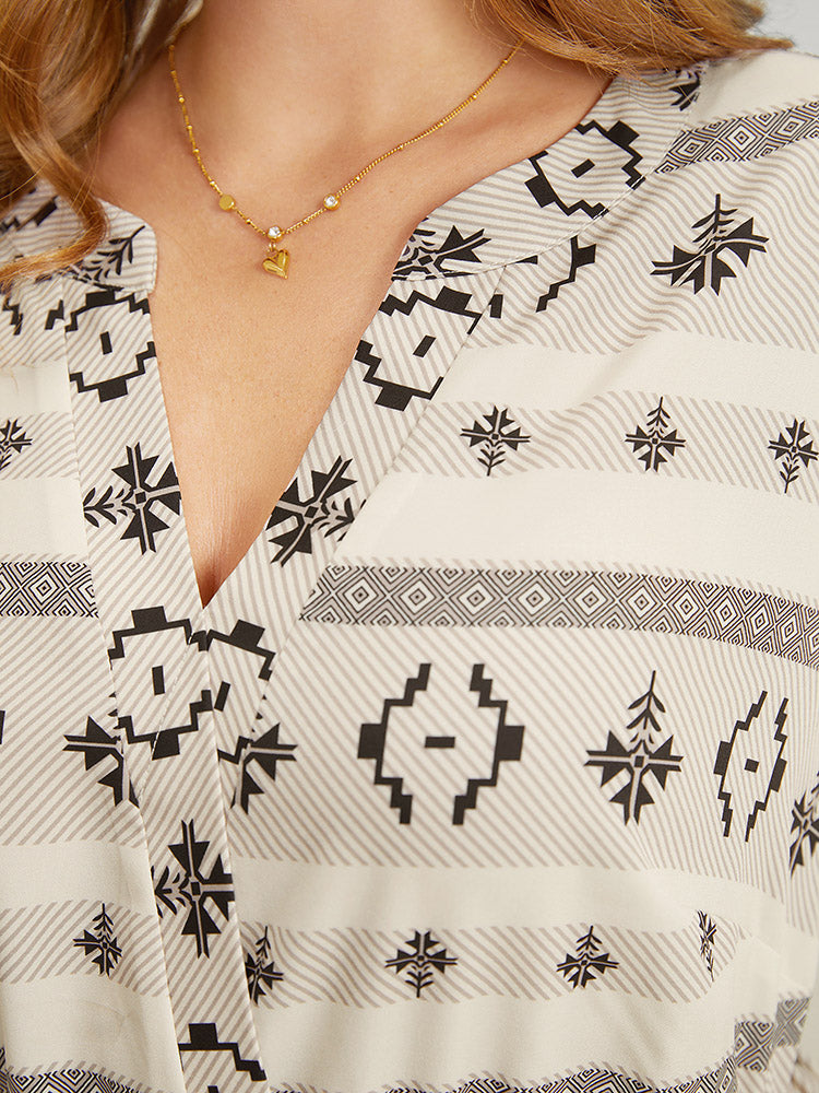 Bandana Pocket Notched Bell Sleeve Ruffle Hem Dress