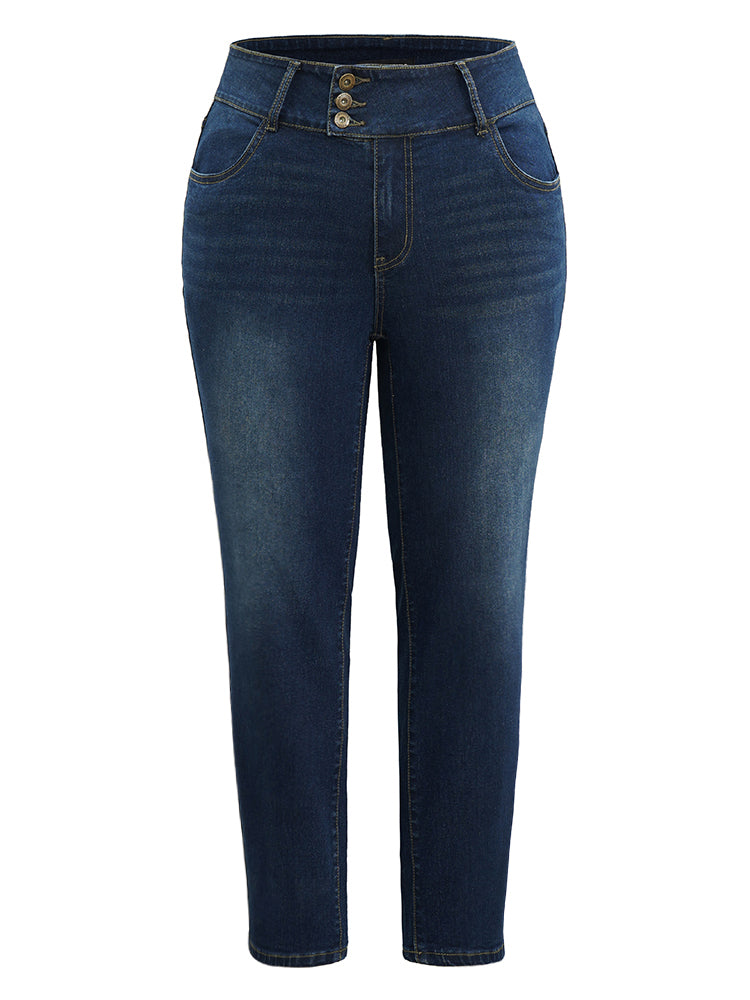 Button Down Pocket High Rise Dark Wash Jeans