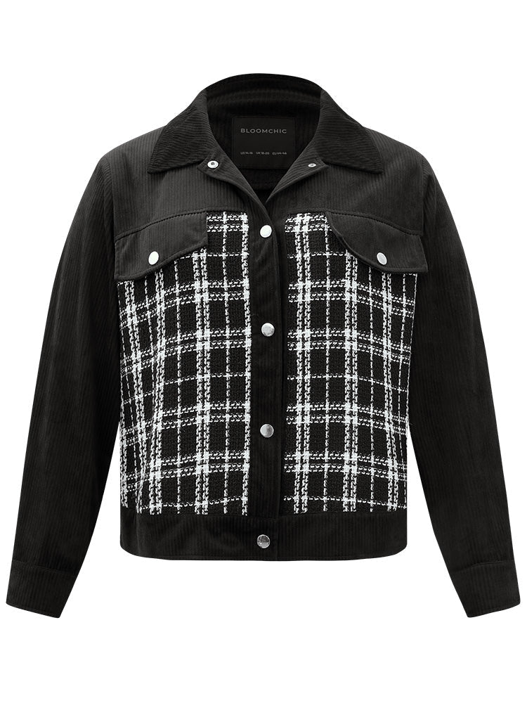 Plaid Metal Detail Patchwork Shacket