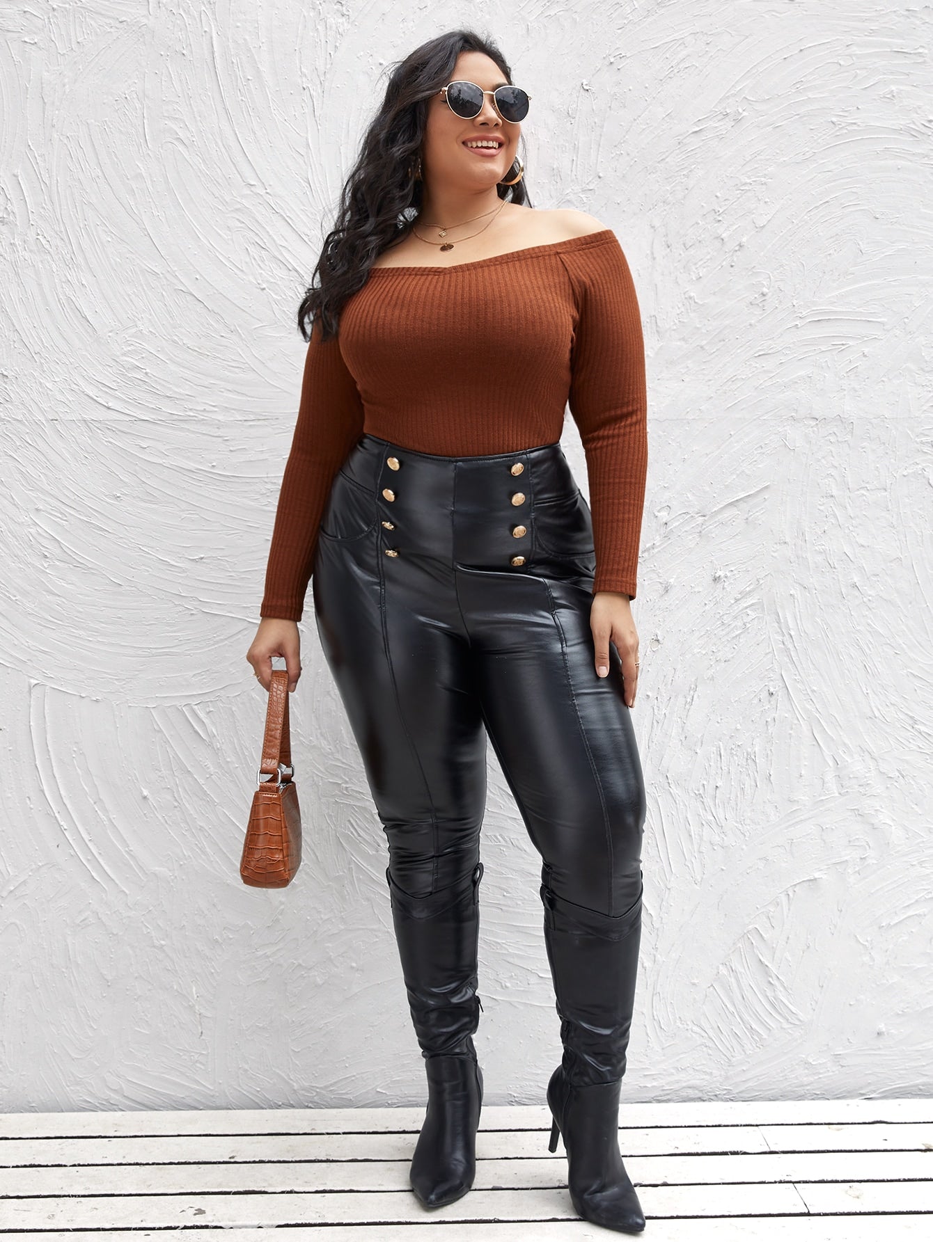 Off Shoulder Rib-knit Tee