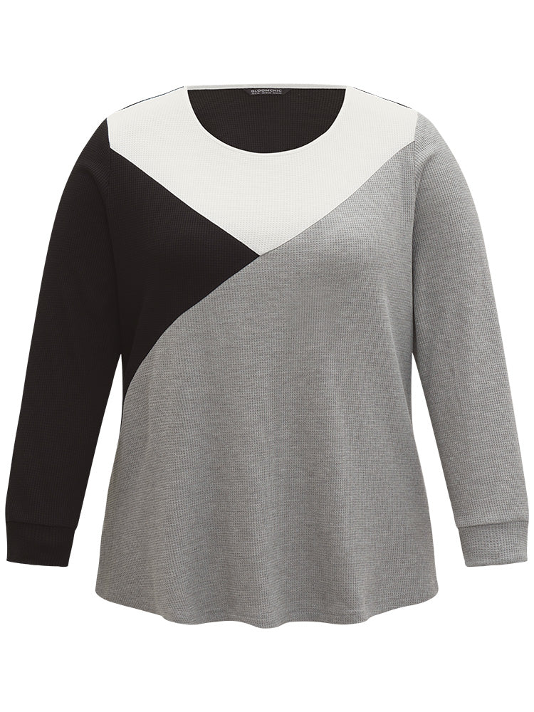 Colorblock Contrast Crew Neck Long Sleeve T-shirt