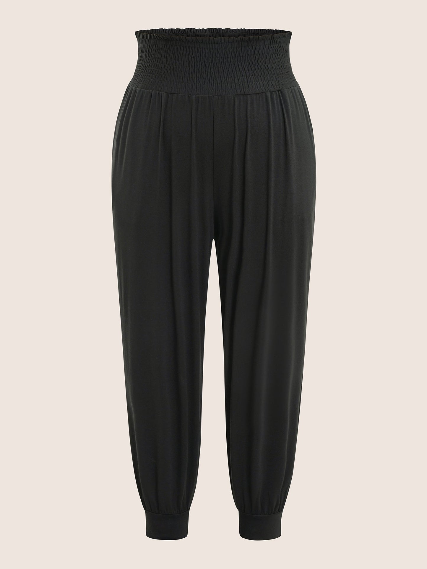 Plain Shirred Pocket Elastic Waist Pants