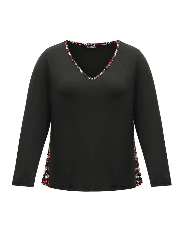 Ditsy Floral Patchwork V Neck Sleep Top