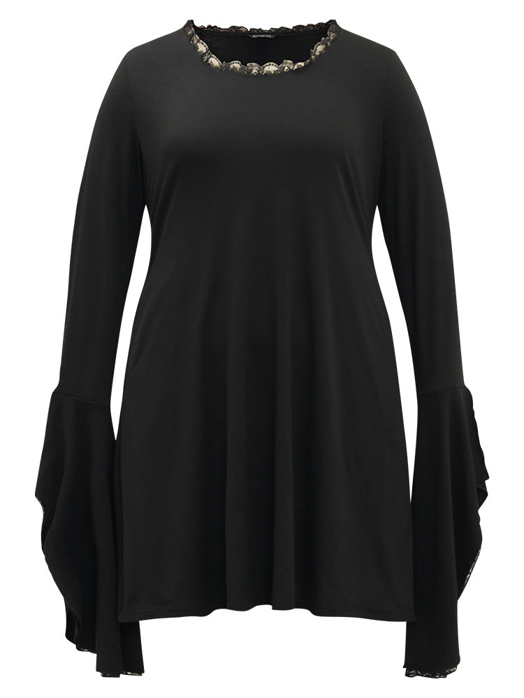 Halloween Crochet Lace Round Neck Bell Sleeve Dress
