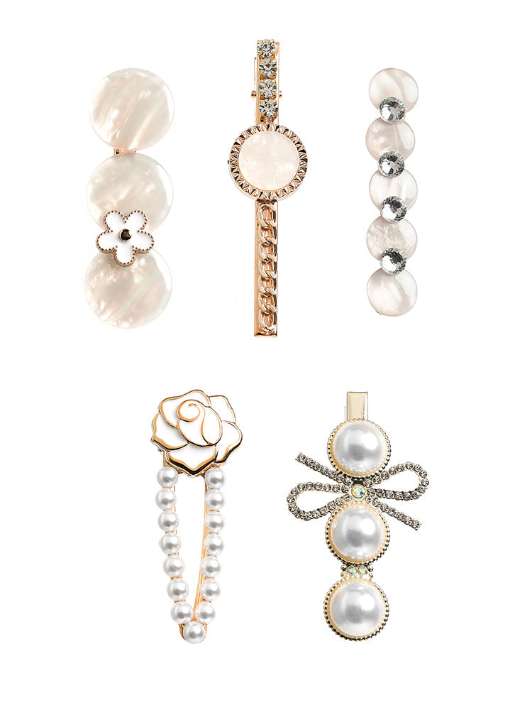 5 Pack Rhinestone & Pearl Decor Hairclips