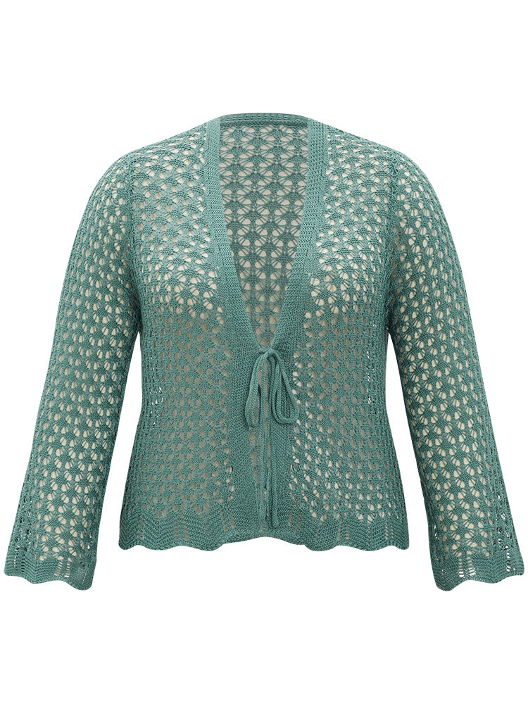 Hollow Out Ties Front Bell Sleeve Cardigan