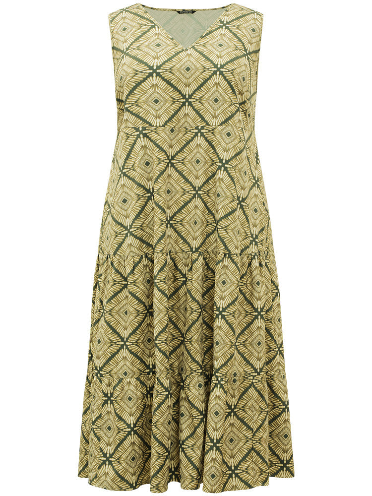 Geometric Print Pocket Tank V Neck Dress