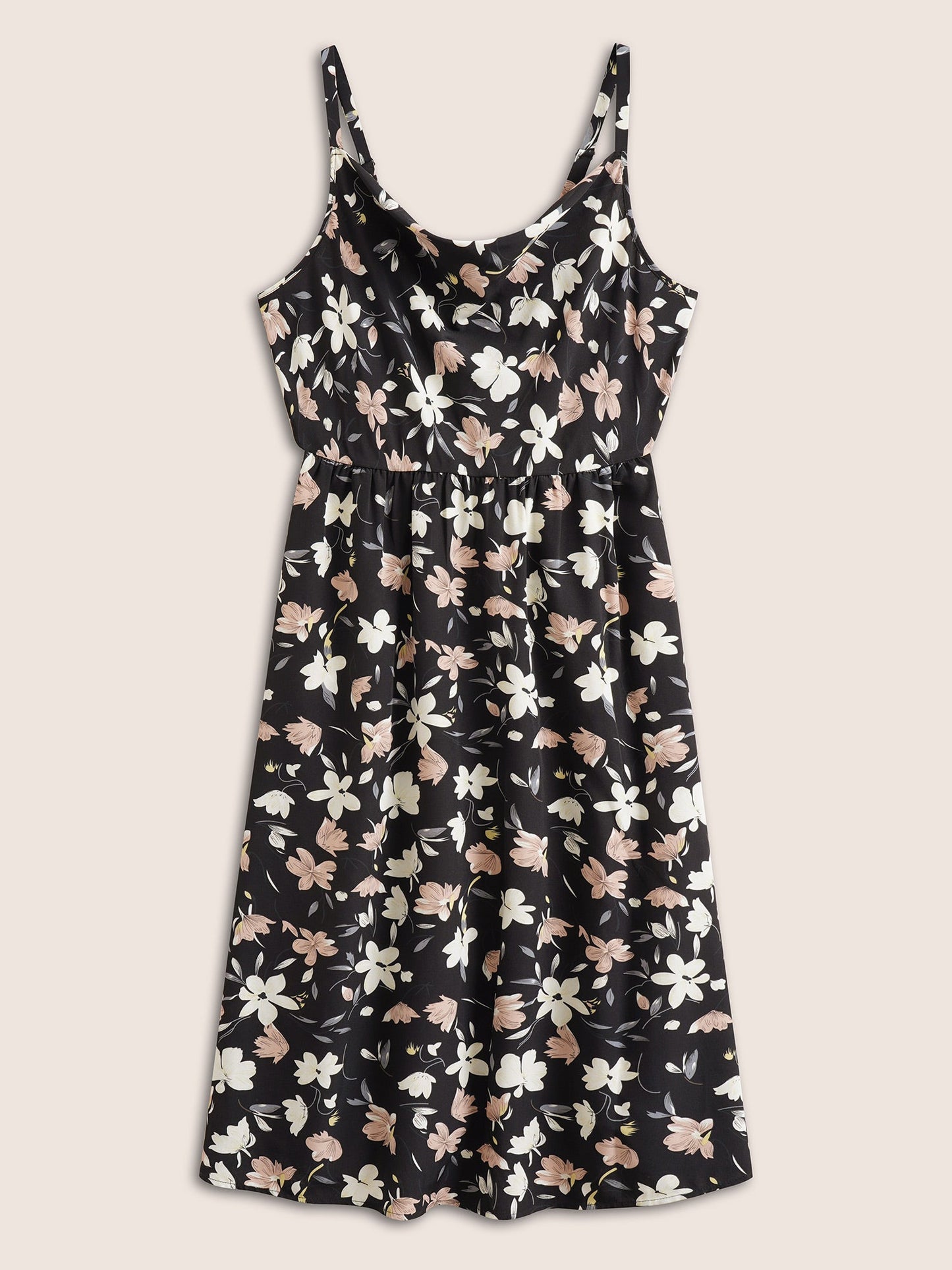 Floral Cowl Neck Adjustable Straps Cami Dress