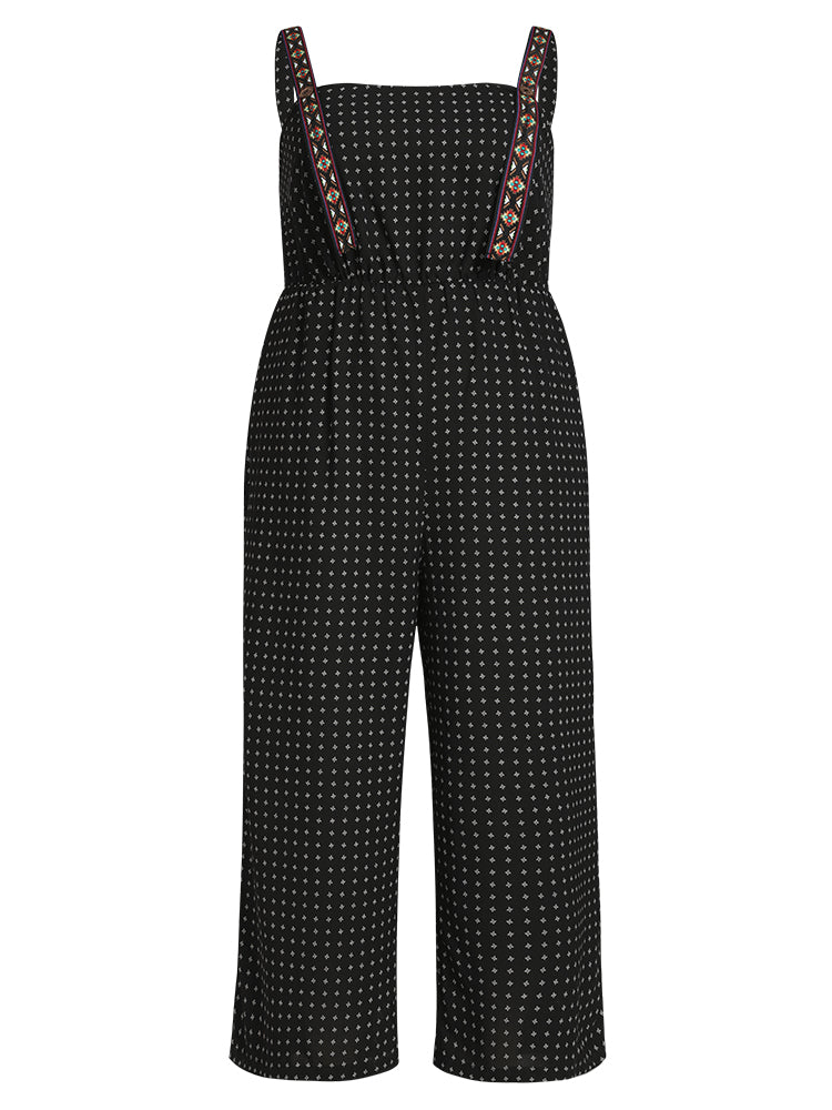 Geometric Print Pocket Button Elastic Waist Cami Jumpsuit