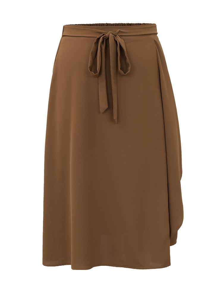 Anti-Wrinkle Solid Asymmetrical Hem Ties Skirt