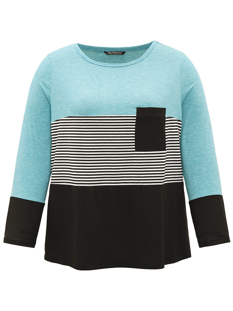 Striped Colorblock Contrast Patchwork Crew Neck T-shirt